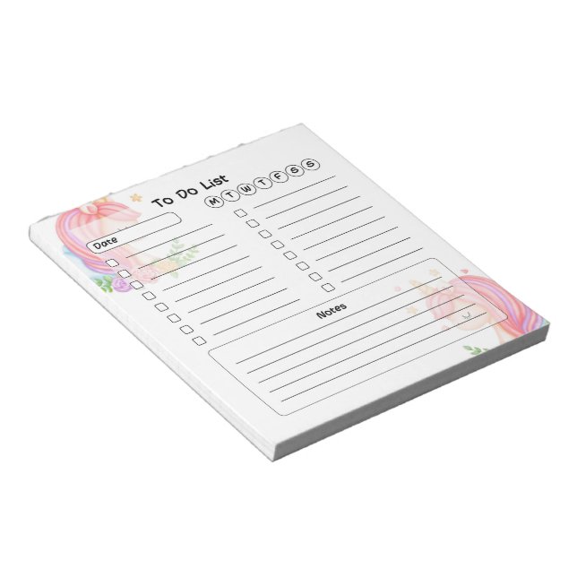Cute Unicorn To  Do List Notepad (Angled)