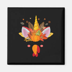 Cute Unicorn Turkey Face Girl Autumn Fall Funny Th Magnet