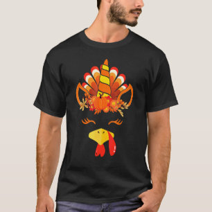 Cute Unicorn Turkey Face Thanksgiving Costume Girl T-Shirt