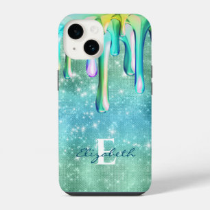 Cute Unicorn Turquoise glitter drips Faux Glitter iPhone 14 Case