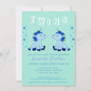 Cute Unicorn Twins 2 Baby Boys Baby Shower Invitation
