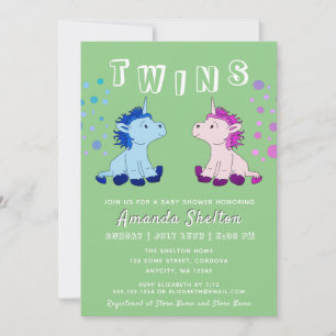 Cute Unicorn Twins Baby Boy Baby Girl Baby Shower Invitation
