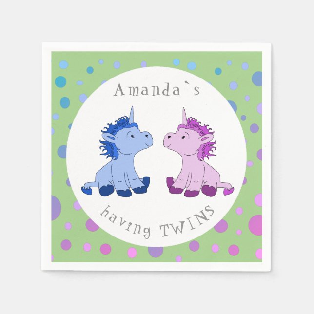 Cute Unicorn Twins Baby Shower Party Napkin (Front)