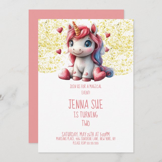 Cute Unicorn Valentines Day Party Invitation (Front/Back)
