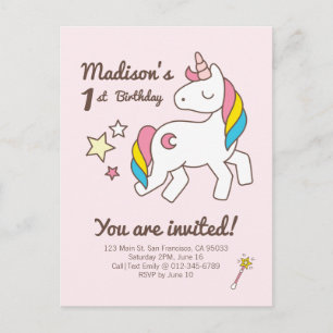 Cute Unicorn  Wand & Stars Birthday Invitation Postcard