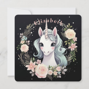 Cute Unicorn White and Black Botanical