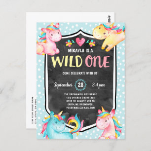 Cute Unicorn Wild One 1st Birthday Party Postcard