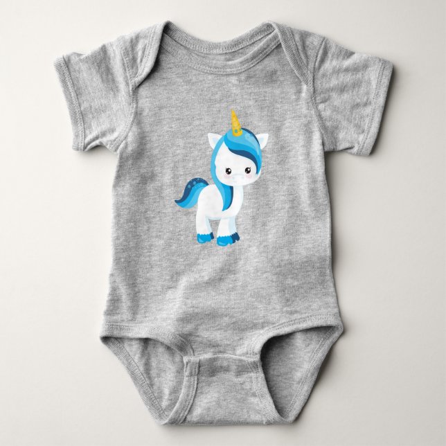 Cute Unicorn, Winter, Snowflakes, Magic Unicorn Baby Bodysuit (Front)