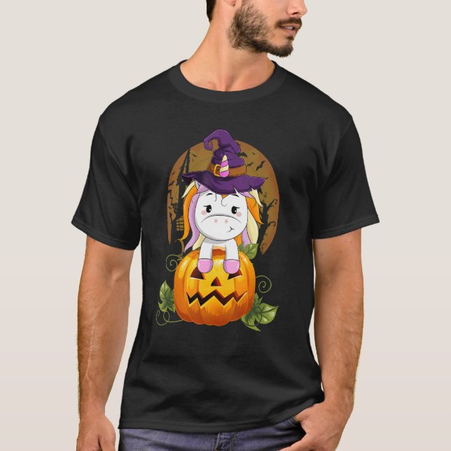 Cute Unicorn Witch Pumpkin Halloween Costume Boys  T-Shirt (Front)