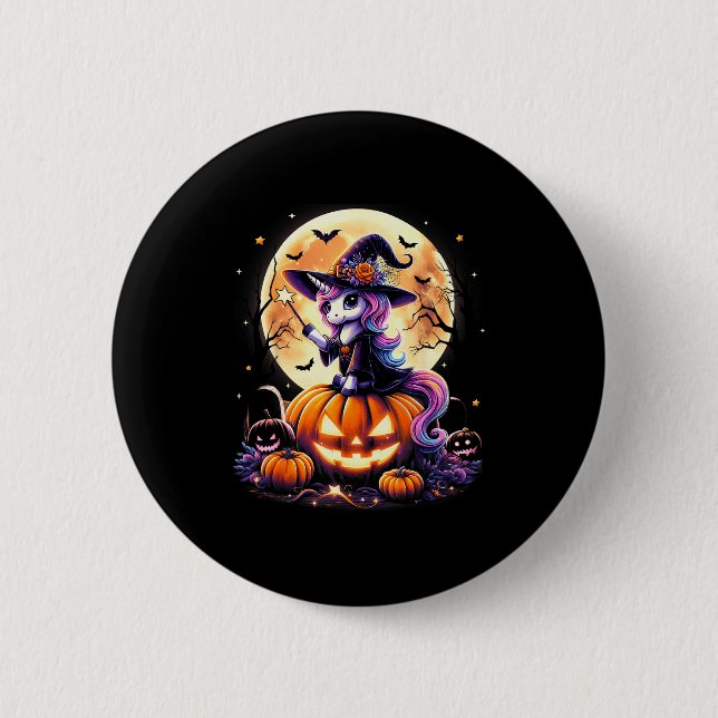 Cute Unicorn Witch Pumpkin Halloween Shirts Girls  6 Cm Round Badge (Front)