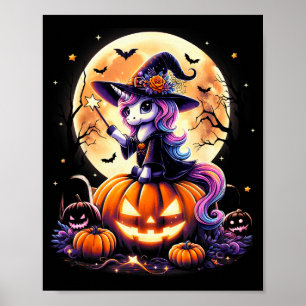 Cute Unicorn Witch Pumpkin Halloween Shirts Girls Poster