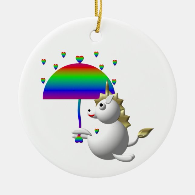 Cute unicorn with an umbrella ceramic ornament (Front)
