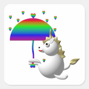 Cute unicorn with an umbrella square sticker