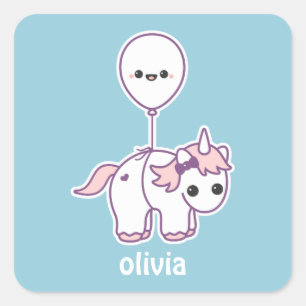 Cute Unicorn with Balloon Square Sticker