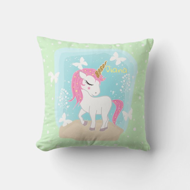 Cute unicorn with butterflies. cushion (Front)