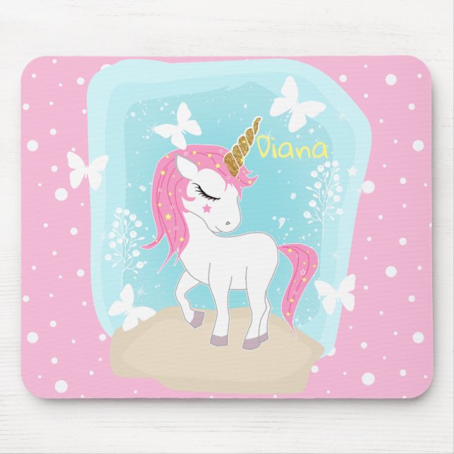 Cute unicorn with butterflies. mouse pad (Front)
