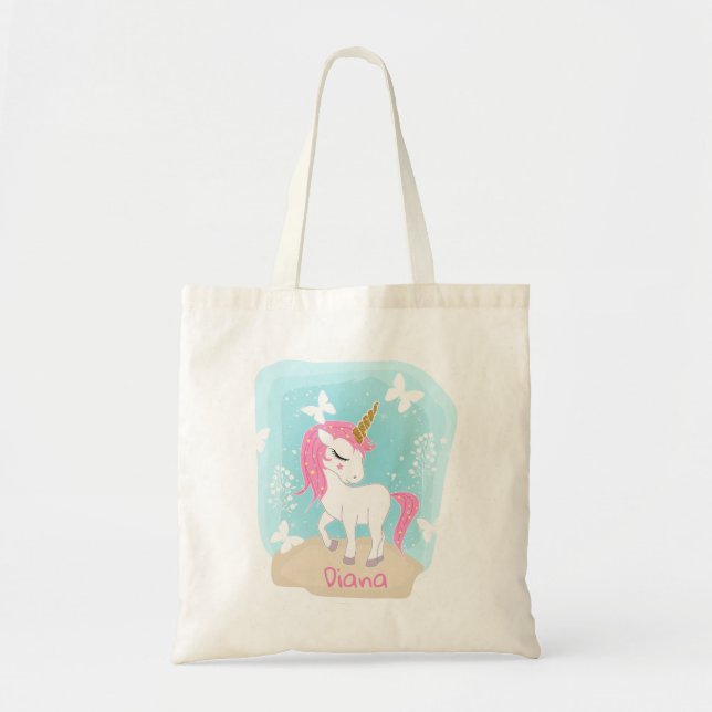 Cute unicorn with butterflies. tote bag (Front)