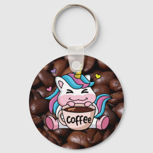Cute Unicorn with Coffee Key Ring