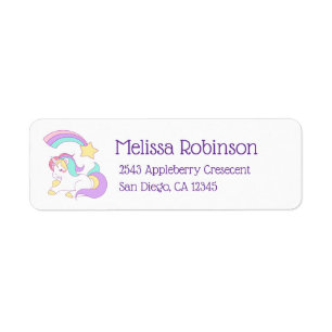 Cute Unicorn with Colorful Shooting Star Return Address Label
