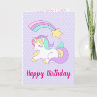 Cute Unicorn with Colourful Shooting Star Birthday