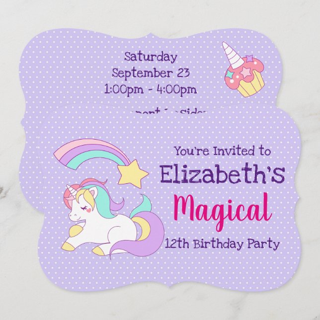 Cute Unicorn with Colourful Shooting Star Birthday Invitation (Front/Back)