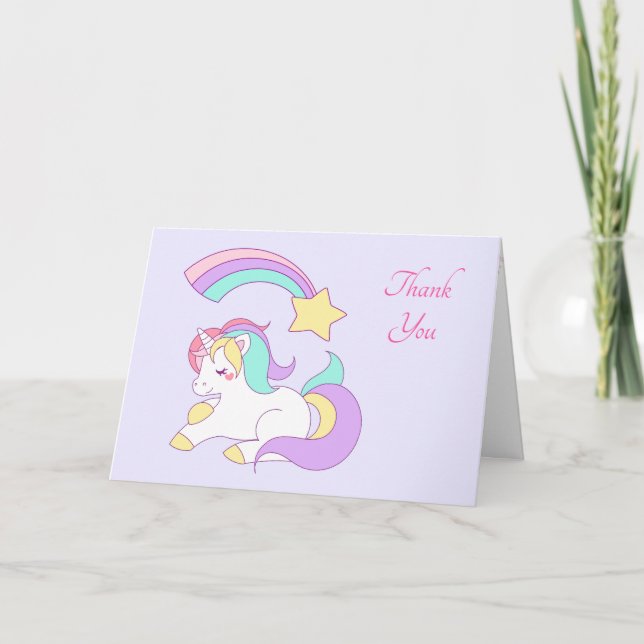 Cute Unicorn with Colourful Shooting Star Thank Yo You Card (Front)