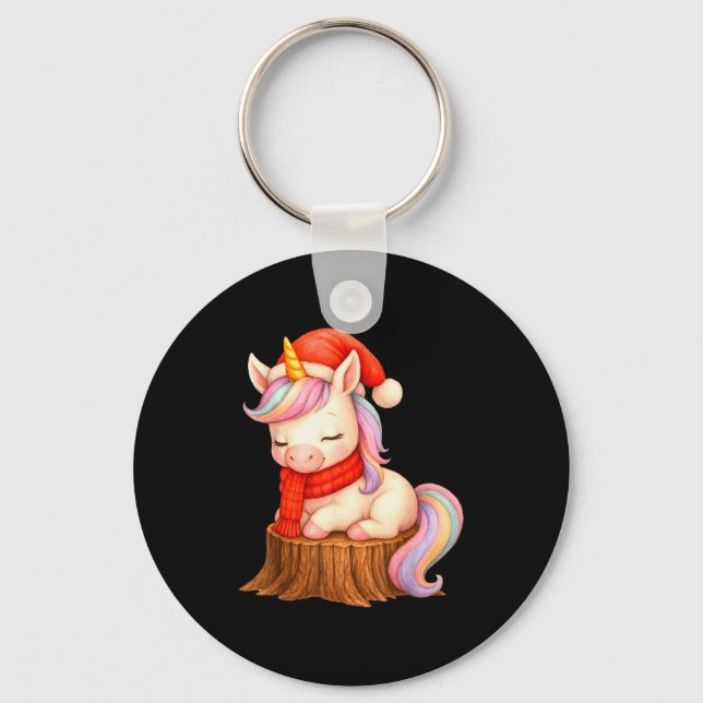 Cute Unicorn With F Christmas Xmas Holiday  Key Ring (Front)