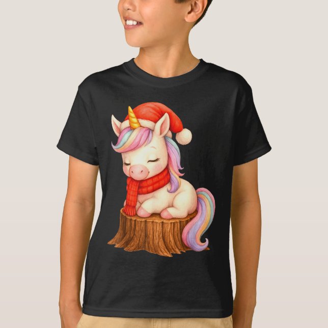 Cute Unicorn With F Christmas Xmas Holiday  T-Shirt (Front)