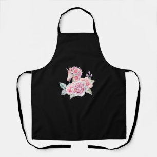 Cute Unicorn With Flowers Floral Unicorn Girls Wom Apron