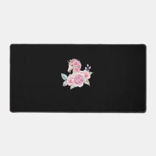 Cute Unicorn With Flowers Floral Unicorn Girls Wom Desk Mat