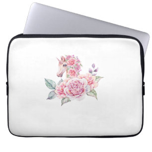 Cute Unicorn With Flowers Floral Unicorn Girls Wom Laptop Sleeve