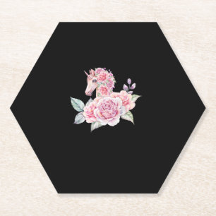 Cute Unicorn With Flowers Floral Unicorn Girls Wom Paper Coaster