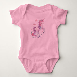 Cute Unicorn with Flowers – Pastel Fantasy Design Baby Bodysuit