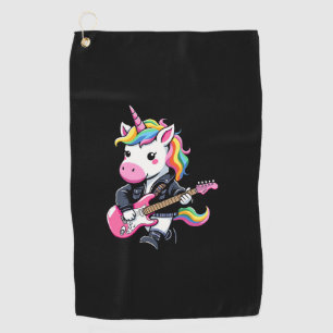 Cute Unicorn with Guitar Unicorn Rock music lover Golf Towel