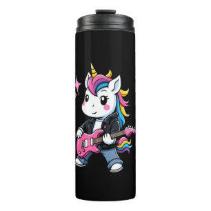 Cute Unicorn with Guitar Unicorn Rock music lover Thermal Tumbler