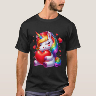 Cute Unicorn With Heart Valentines Day For Girls W T-Shirt