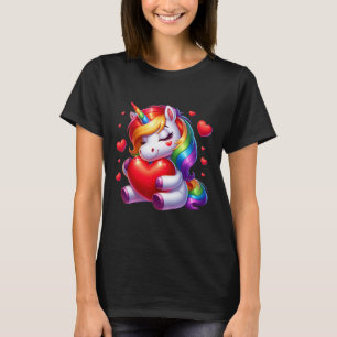 Cute Unicorn With Heart Valentines Day For Girls W T-Shirt