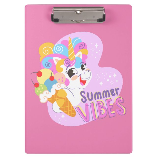 Cute unicorn with ice cream clipboard (Front)