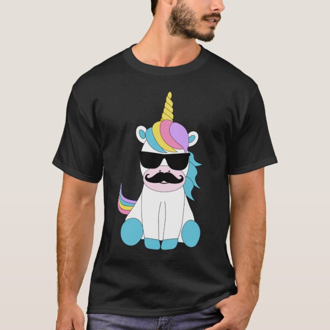 Cute Unicorn With Moustache T-Shirt (Front)