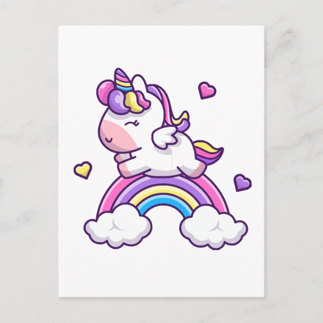 Cute Unicorn With Rainbow Cartoon Postcard (Front)