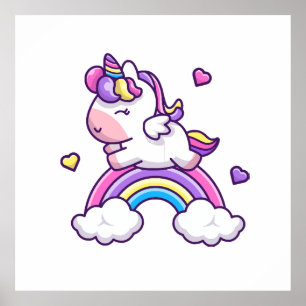 Cute Unicorn With Rainbow Cartoon Poster