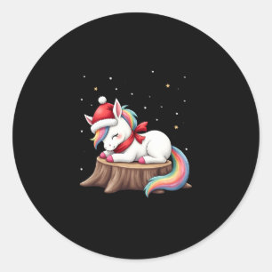 Cute Unicorn with Scarf Christmas Xmas Holiday T-S Classic Round Sticker