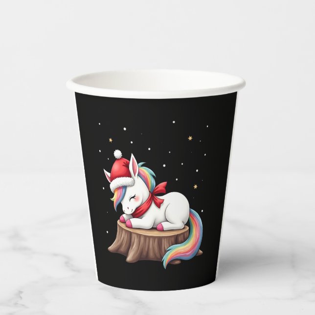 Cute Unicorn with Scarf Christmas Xmas Holiday T-S Paper Cups (Front)