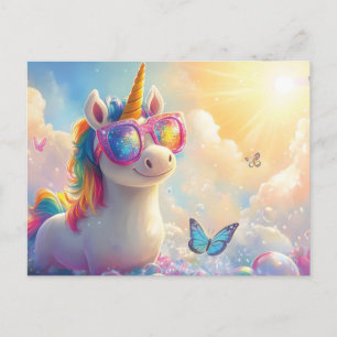 Cute Unicorn with Sunglasses: Magical and Fun Holiday Postcard