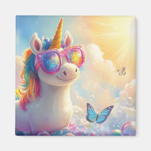 Cute Unicorn with Sunglasses: Magical and Fun Magnet