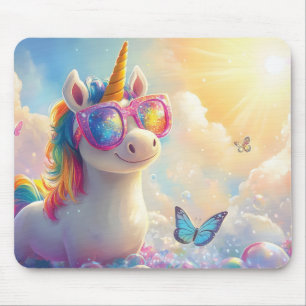 Cute Unicorn with Sunglasses: Magical and Fun Mouse Pad