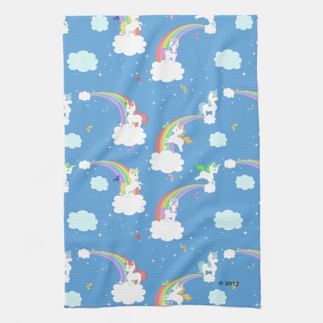 Cute Unicorns and Rainbows Tea Towel (Vertical)