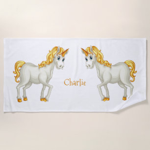 Cute Unicorns custom name beach towel