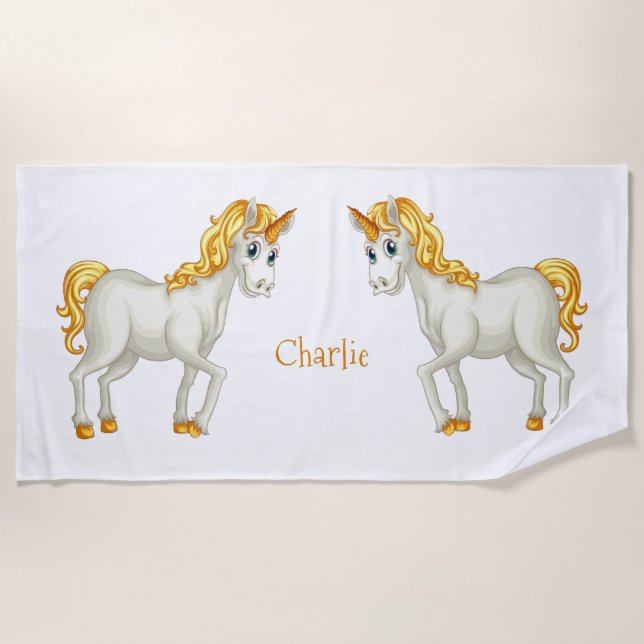 Cute Unicorns custom name beach towel (Front)