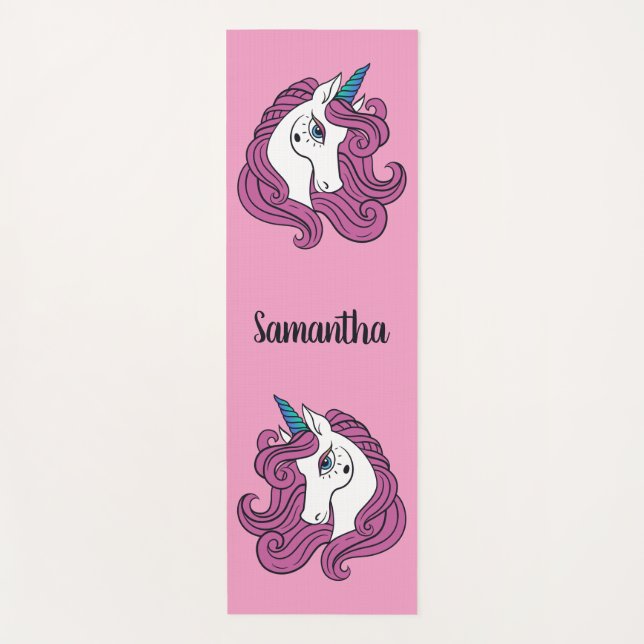 Cute Unicorns custom name & colour yoga mat (Front)